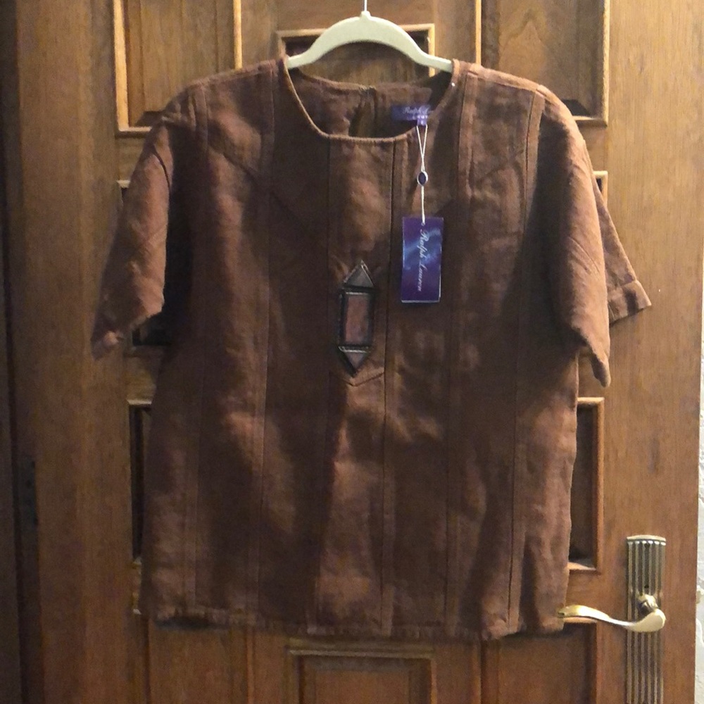 NWT Ralph Lauren Purple Label brown linen top size 8